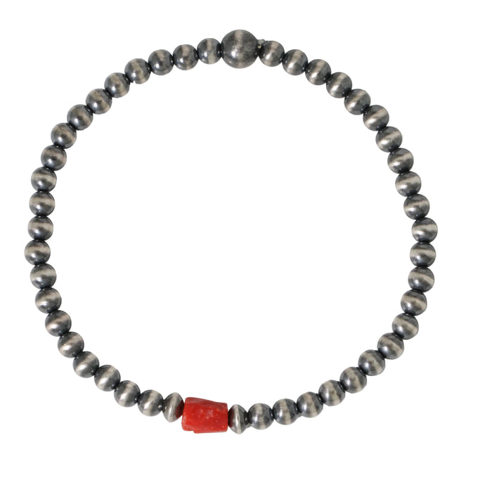 Navajo Pearl + Red Coral Bracelet