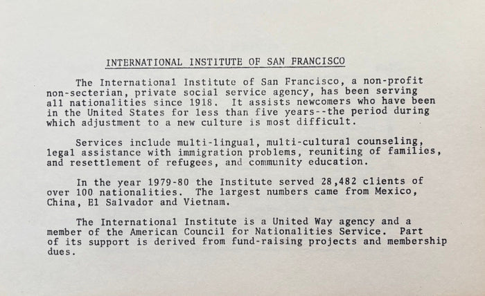 (*NEW ARRIVAL*) (Immigrants) International Institute of San Francisco. International Appetizers