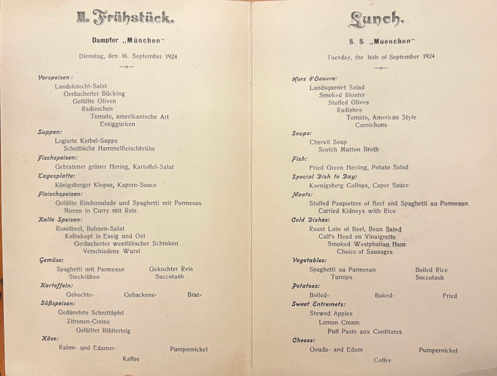 (*NEW ARRIVAL*) Nord Deutscher Lloyd Bremen. Fruhstuck - Lunch