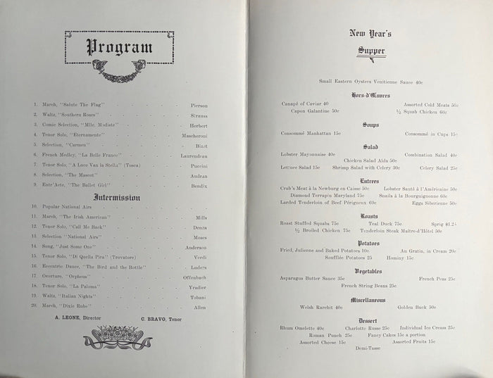 (*NEW ARRIVAL*) (San Francisco) Bergez-Frank's Old Poodle Dog. Souvenir Menu - New Year's 1909 Supper