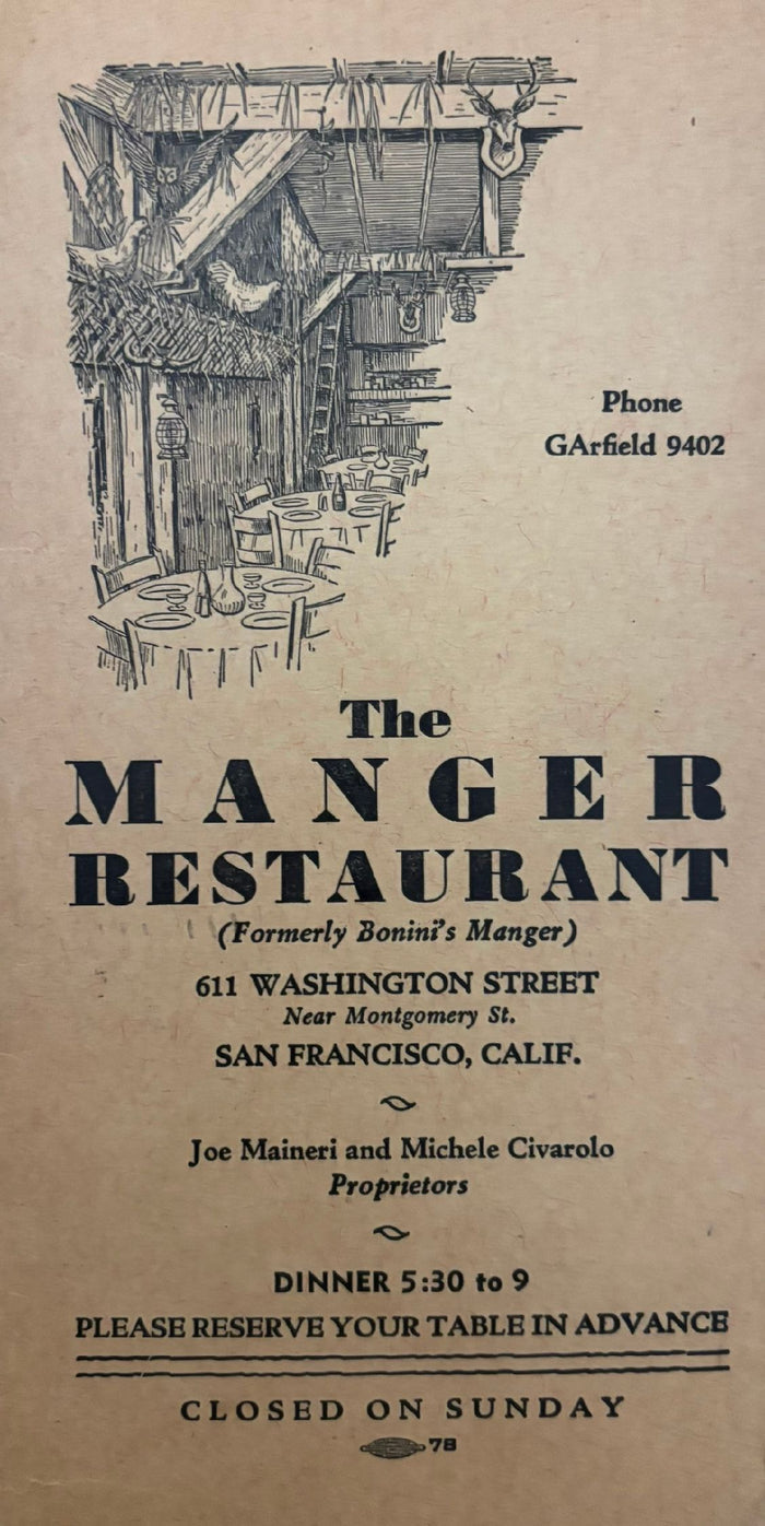 (*NEW ARRIVAL*) (San Francisco) The Manger Restaurant