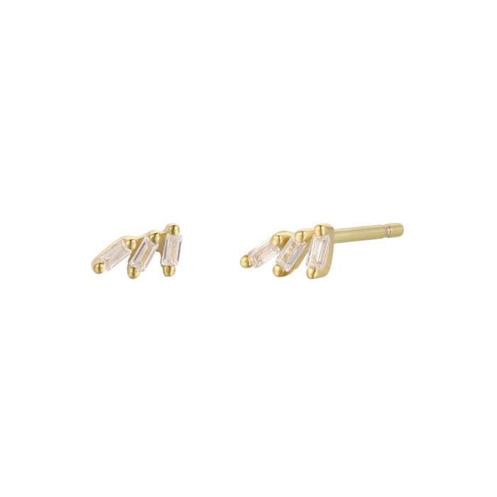 Offset CZ Baguette Trio Stud Earrings-JaxKelly