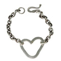 Silver chain bracelet with a heart-shaped clasp on a white background