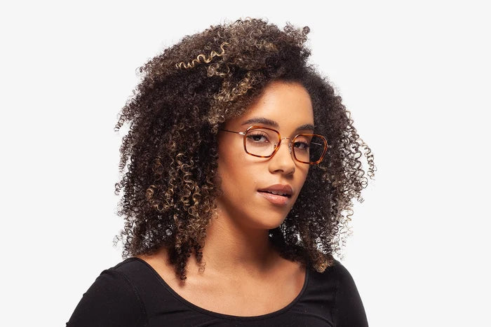 Owen Tortoise eyeglasses by Chemistrie worn by female model, side view