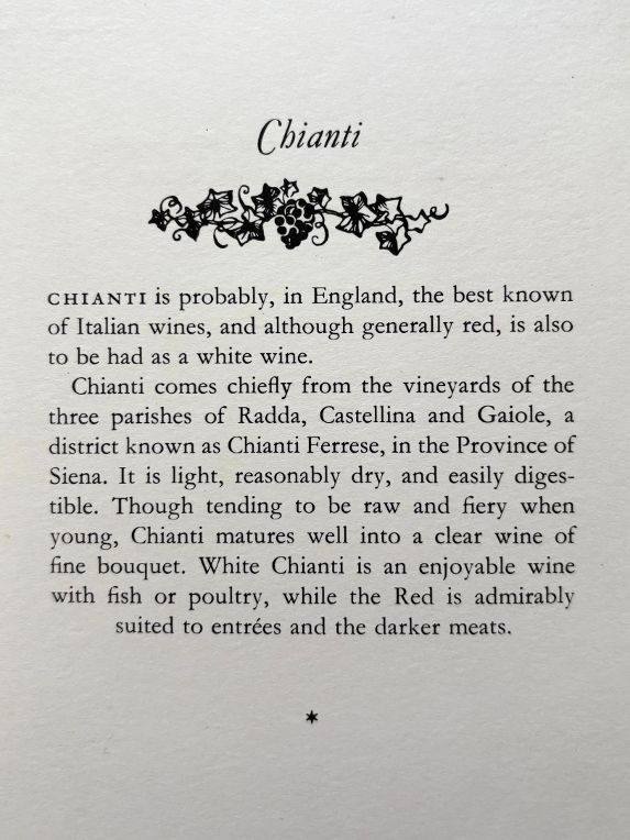 P. & O. Lines. Dinner - Chianti