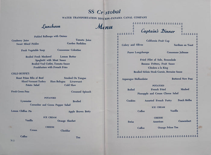 Panama Line. Luncheon Menu