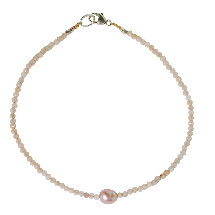 Peach Moonstone & Pearl Bracelet No. 150-Margaret Solow