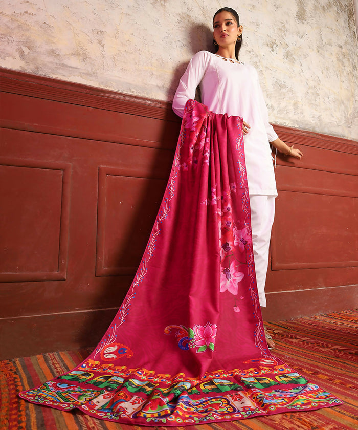 Pink Motif Printed Truck Art Shawls