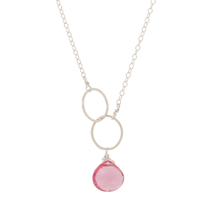 Pink Quartz Double Circle Drop Necklace