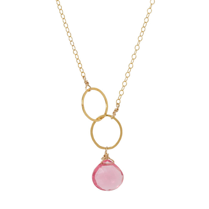 Pink Quartz Double Circle Drop Necklace