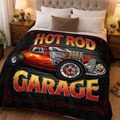 Plush Queen Hot Rod Blanket - Extremely Soft - Machine Washable - Hot Rod Garage