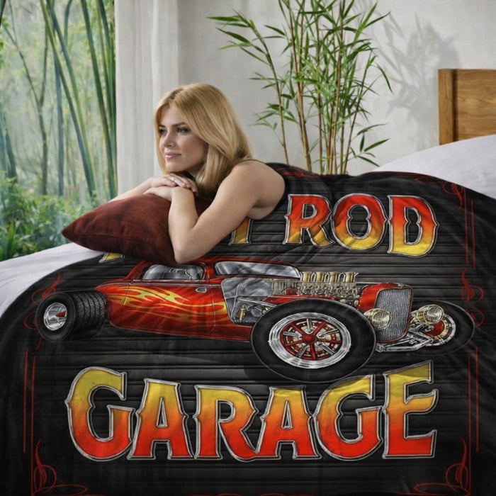Plush Queen Hot Rod Blanket - Extremely Soft - Machine Washable - Hot Rod Garage