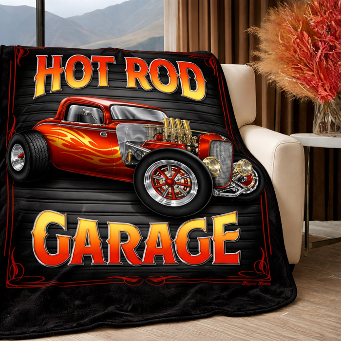 Plush Queen Hot Rod Blanket - Extremely Soft - Machine Washable - Hot Rod Garage