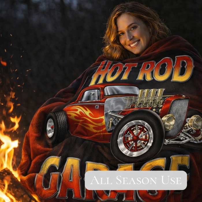 Plush Queen Hot Rod Blanket - Extremely Soft - Machine Washable - Hot Rod Garage