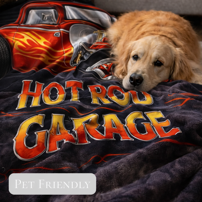 Plush Queen Hot Rod Blanket - Extremely Soft - Machine Washable - Hot Rod Garage