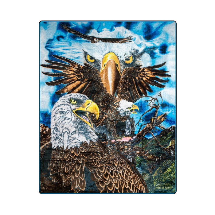 Plush Queen Size Bald Eagle Blanket - Extremely Soft - Machine Washable - Find 13 Eagles