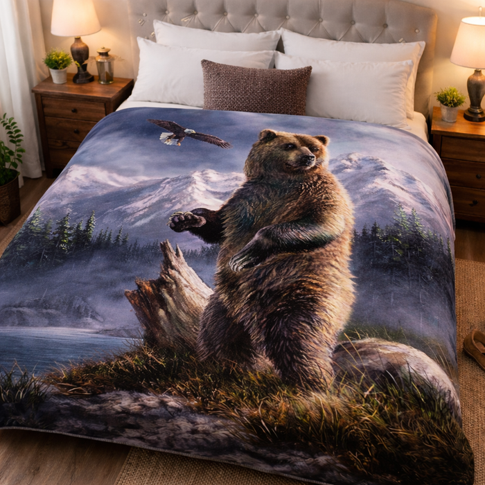 Plush Queen Size Blanket - Extremely Soft - Machine Washable - Grizzly Up