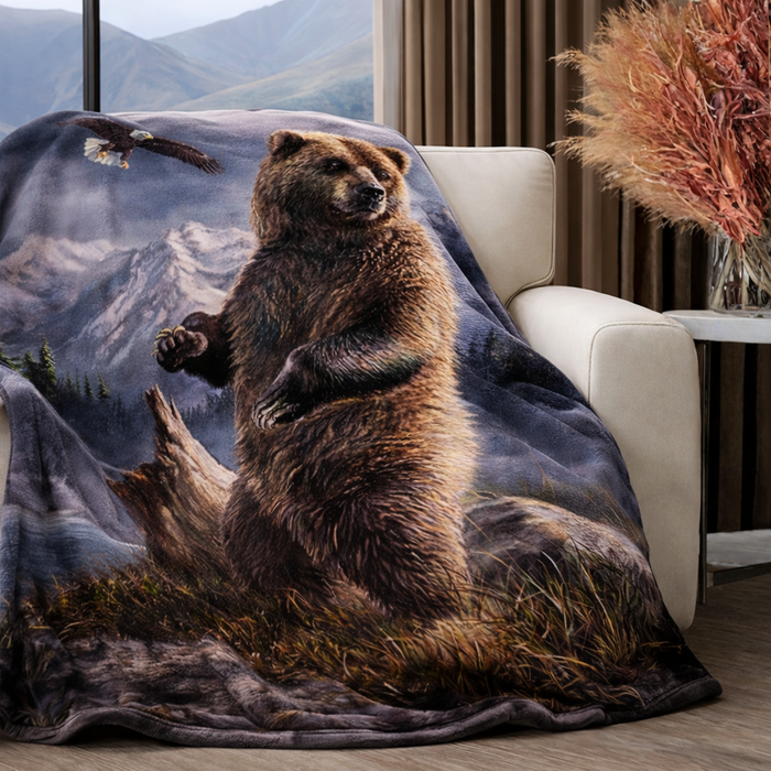 Plush Queen Size Blanket - Extremely Soft - Machine Washable - Grizzly Up
