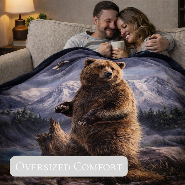 Plush Queen Size Blanket - Extremely Soft - Machine Washable - Grizzly Up