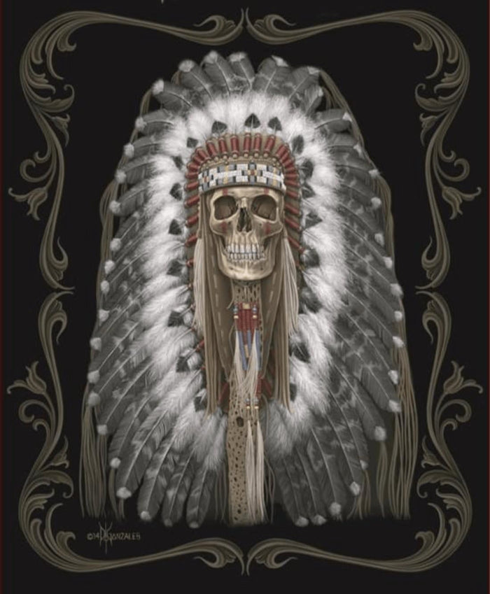 Plush Queen Size Blanket - Extremely Soft - Machine Washable - NATIVE SKULL