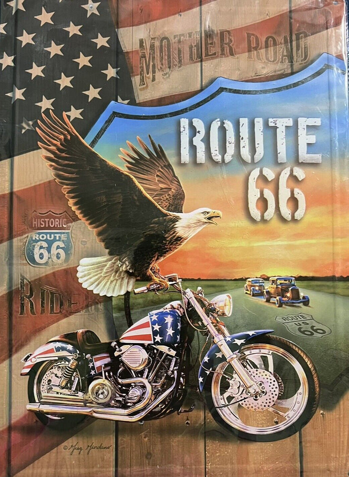 Plush Queen Size USA Motorcycle Blanket - Extremely Soft - Machine Washable - Route 66