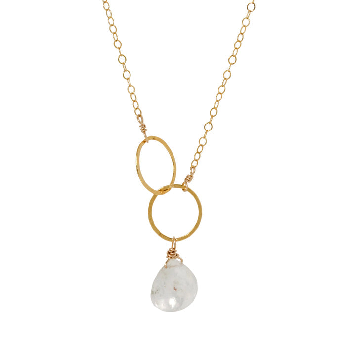 Rainbow Moonstone Double Circle Drop Necklace