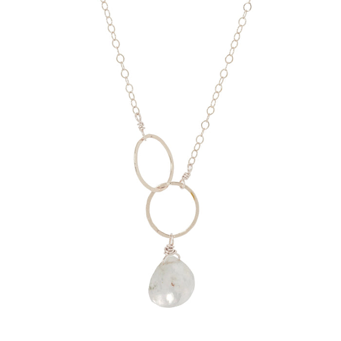Rainbow Moonstone Double Circle Drop Necklace