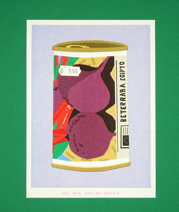 Risograph Print: A Can with Beet Seeds
