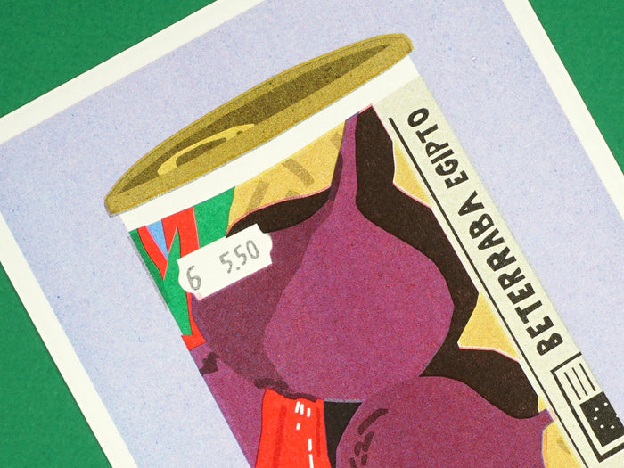 Risograph Print: A Can with Beet Seeds