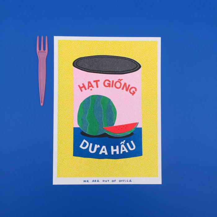 Risograph Print: Hat Giong - Colorful Vietnamese Can Full of Watermelon Seeds