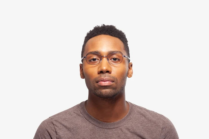 Midnight Roger eyeglasses by Chemistrie worn by male model, front view