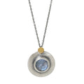Austin Titus rose cut rainbow moonstone disc necklace in sterling silver and 24k gold