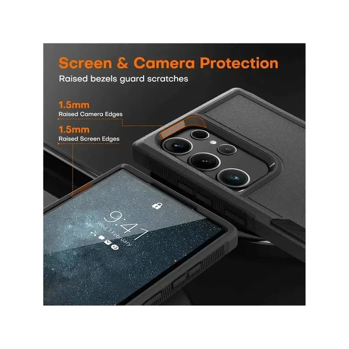 Rugged Shockproof Heavy Duty Case for Samsung Galaxy S24 Ultra - Black