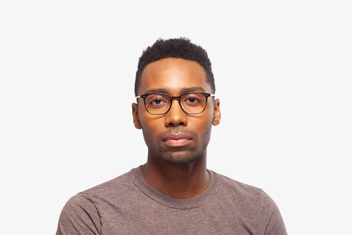 Green Ryan eyeglasses by Chemistrie worn by male model, front view