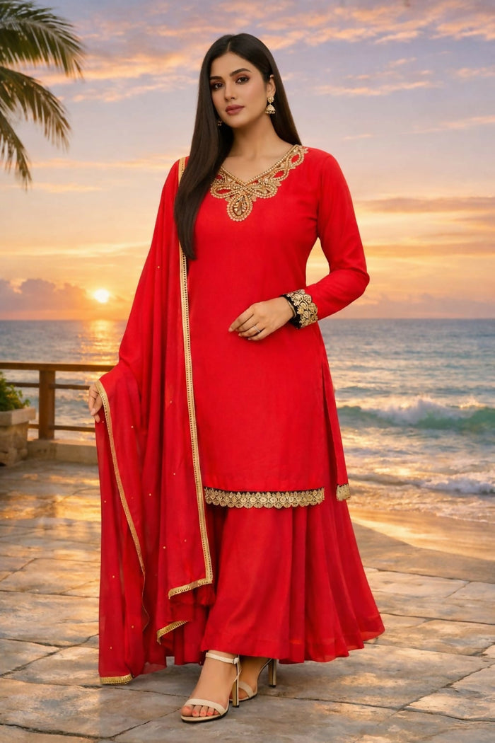 Samluxe-GS-03 Three Piece Georgette Suit