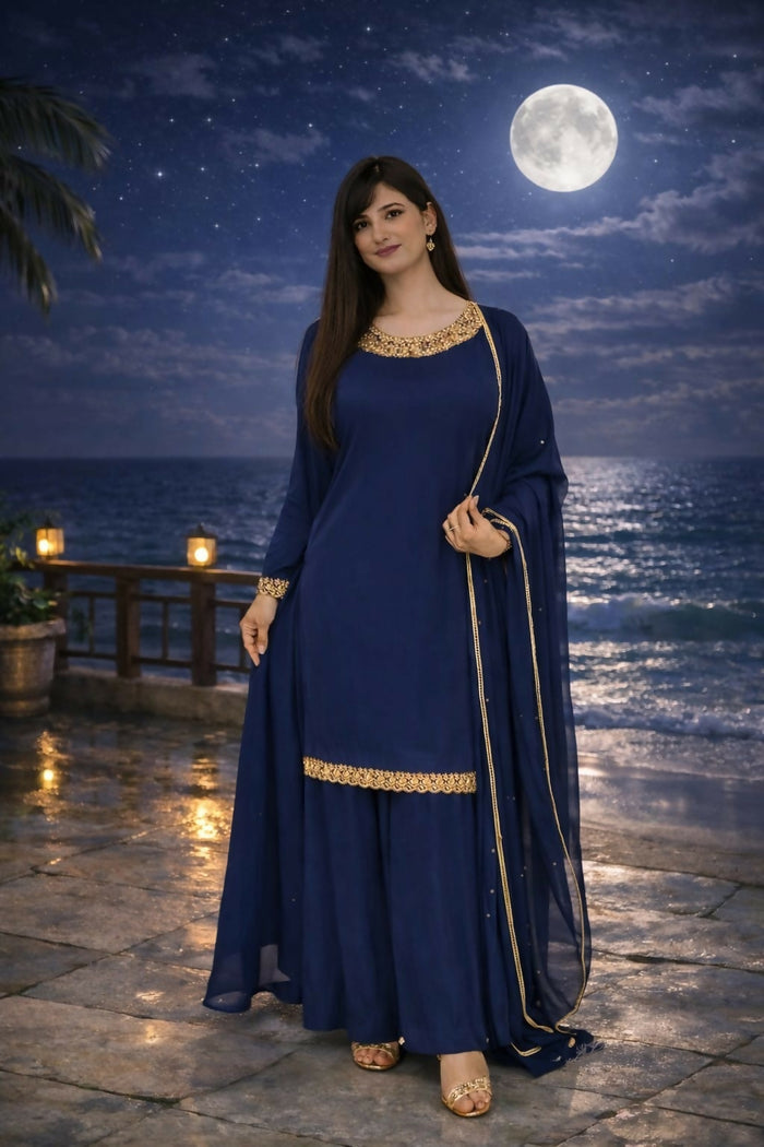 Samluxe-GS-04 Three Piece Georgette Suit
