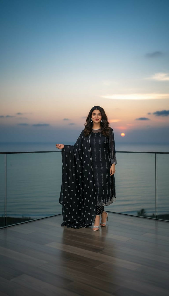 Samluxe-SS-01 Three Piece Sheesha Silk Suit