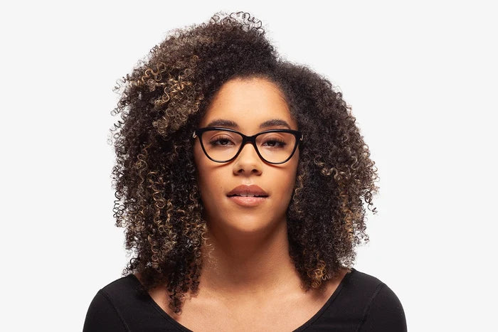 Black Sarah eyeglasses by Chemistrie worn by male model, front view