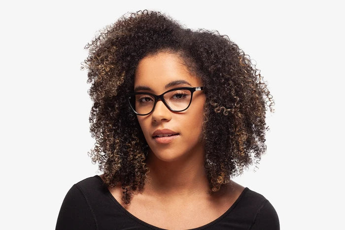 Black Sarah eyeglasses by Chemistrie worn by male model, side view