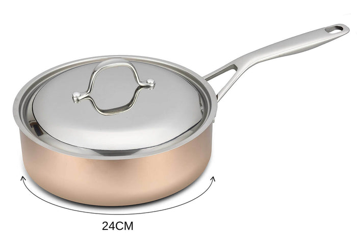 Sauteuse en cuivre inox Baumalu B'Chef avec couvercle en inox - 24cm