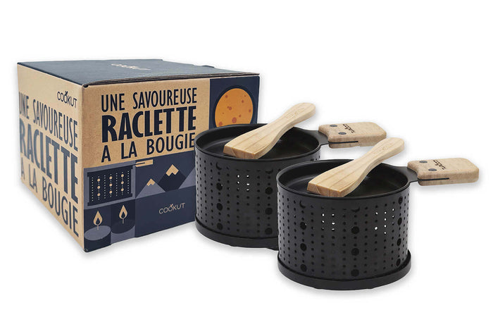 Service à raclette à la bougie Cookut Lumi noir - Services individuels poêlons et spatules - 2 personnes