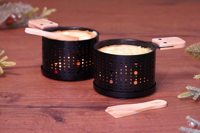 Service à raclette à la bougie Cookut Lumi noir - Services individuels poêlons et spatules - 2 personnes