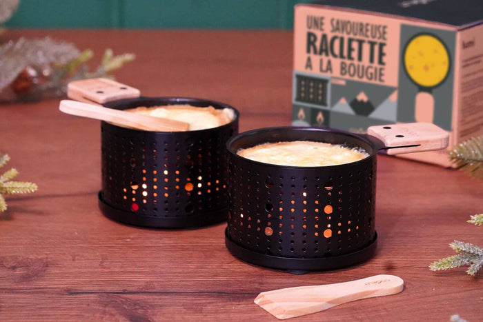 Service à raclette à la bougie Cookut Lumi noir - Services individuels poêlons et spatules - 2 personnes