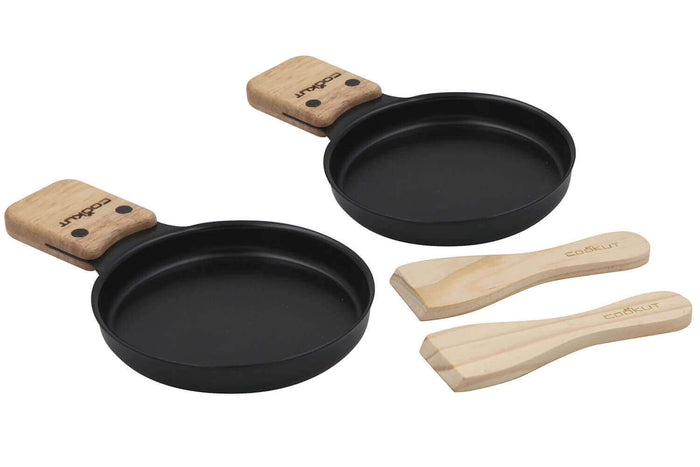 Service à raclette à la bougie Cookut Lumi noir - Services individuels poêlons et spatules - 2 personnes