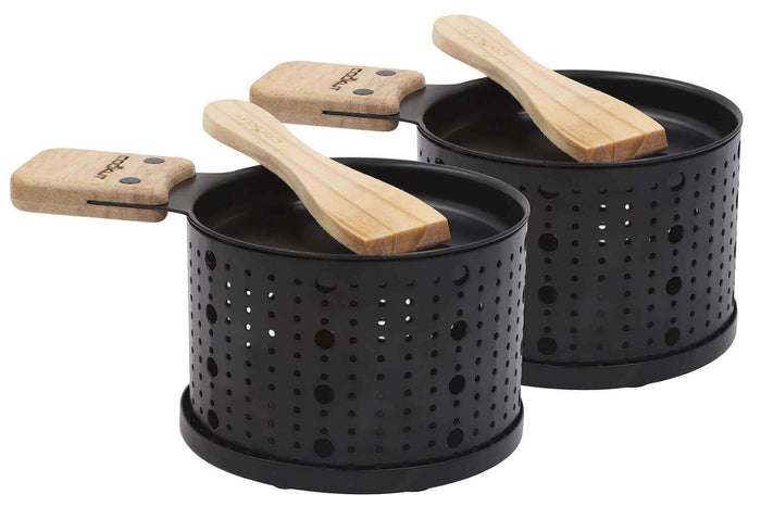 Service à raclette à la bougie Cookut Lumi noir - Services individuels poêlons et spatules - 2 personnes