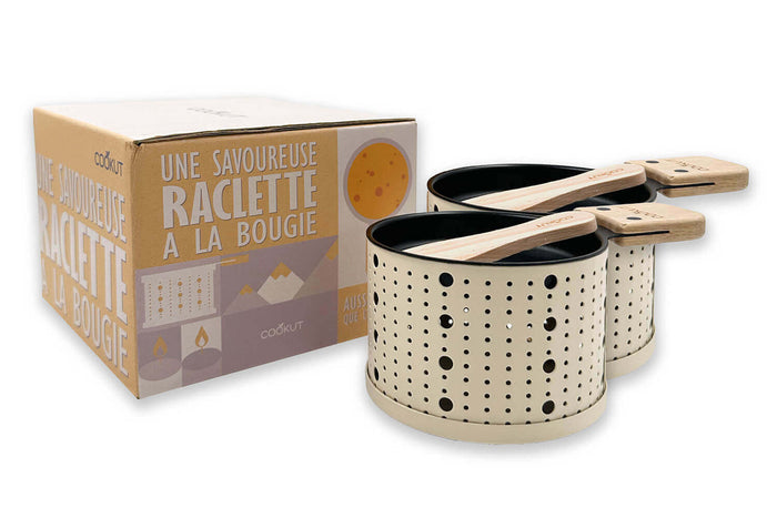 Service à raclette à la bougie Cookut Lumi services poelons et spatules pour 2 personnes - Blanc