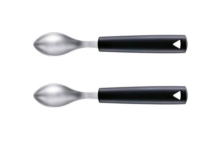 Set de 2 cuillères à quenelle Triangle en acier inox manches en green grip - 6 cm