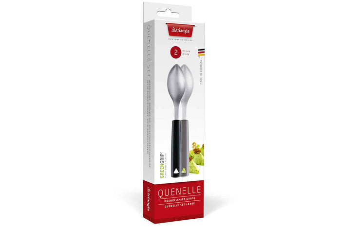 Set de 2 cuillères à quenelle Triangle en acier inox manches en green grip - 8 cm