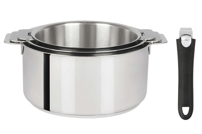 Set de 3 casseroles Cristel Mutine Amovible en inox 16 à 20cm - Poignée couleur incluse - Noir