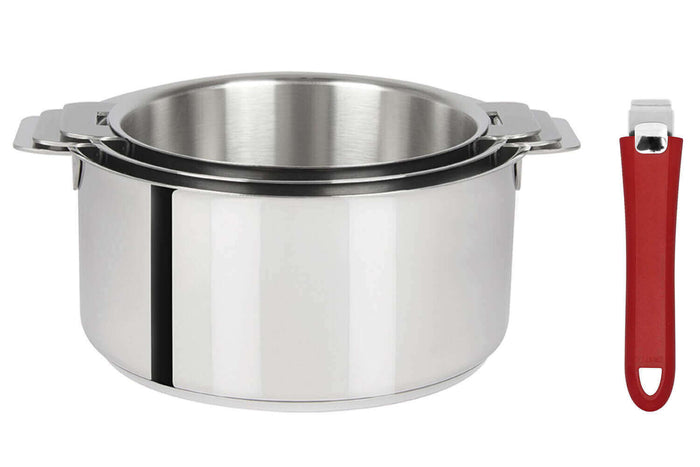 Set de 3 casseroles Cristel Mutine Amovible en inox 16 à 20cm - Poignée couleur incluse - Framboise